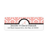 Light Coral Damask Wedding Monogram Labels (Voorkant)