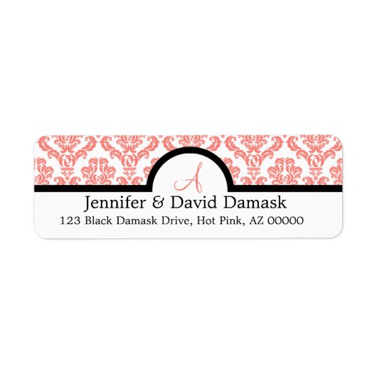 Light Coral Damask Wedding Monogram Labels (Voorkant)
