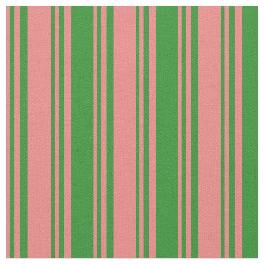 Light Coral & Forest Green Stripes Pattern Stof (Close Up)
