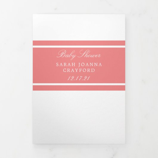 Light Coral, Modern Baby shower Suite Drieluik Uitnodiging (Cover)