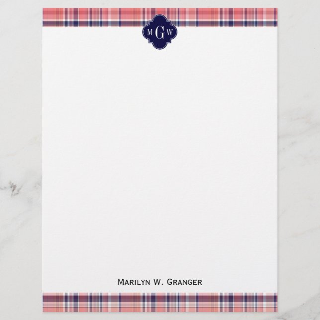 Light Coral Navy Wht Preppy Madras Monogram (Voorkant)