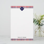 Light Coral Navy Wht Preppy Madras Monogram Briefpapier (Staand voorkant)