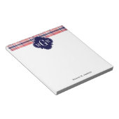 Light Coral Navy Wht Preppy Madras Monogram Notitieblok (Schuin)