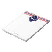 Light Coral Navy Wht Preppy Madras Monogram Notitieblok (Linkerzijde)