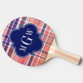 Light Coral Navy Wht Preppy Madras Monogram Tafeltennisbatje (Zijkant)