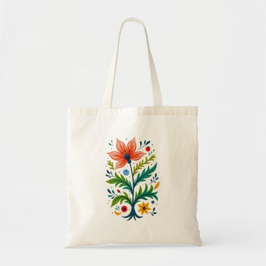 Light Cream Canvas Boho Floral Tree Folk Art Tote Bag (Voorkant)