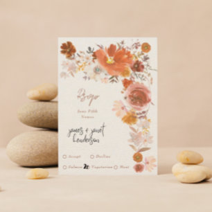Light Cream Terracotta Floral Wreath Wedding RSVP Kaartje
