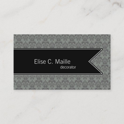 Light Damask Pattern Dark Ribbon Visitekaartje (Voorkant)