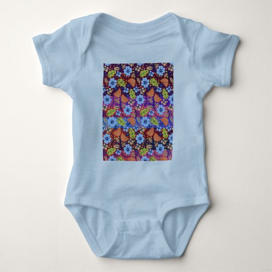 Light Dark Blue White Green Floral Art Kerstmis Romper (Voorkant)