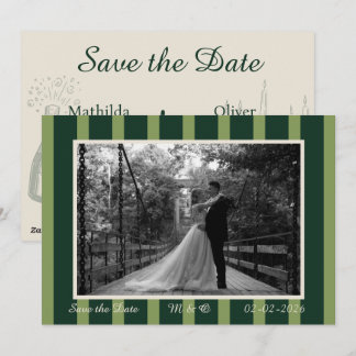 Light & Dark Green Thin Stripe Invitation Kaart