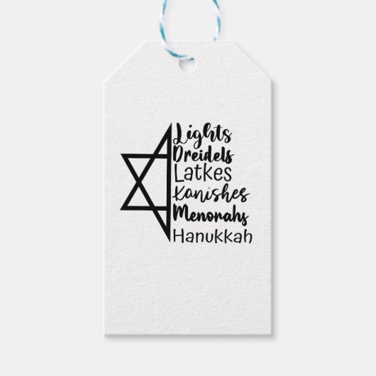Light Dreidel Latke Kanish Menorah Hanukkah Cadeaulabel (Voorkant)