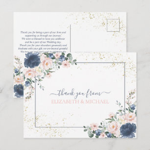 Light Dusty Blue Blush Pink Gold Floral Briefkaart