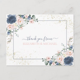 Light Dusty Blue Blush Pink Gold Floral Briefkaart