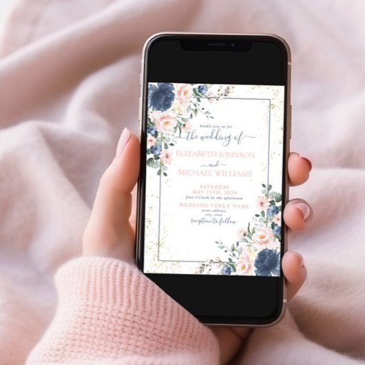 Light Dusty Blue Blush Pink Gold Floral Foto Kaart