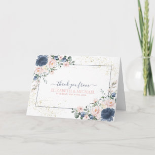 Light Dusty Blue Blush Pink Gold Floral Kaart