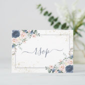 Light Dusty Blue Blush Pink Gold Floral RSVP (Staand voorkant)