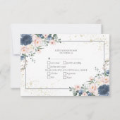 Light Dusty Blue Blush Pink Gold Floral RSVP (Achterkant)