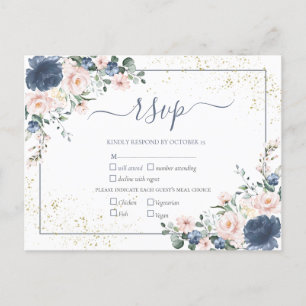 Light Dusty Blue Blush Pink Gold Floral RSVP Uitnodiging Briefkaart