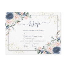 Light Dusty Blue Blush Pink Gold Floral RSVP