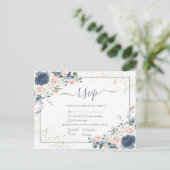 Light Dusty Blue Blush Pink Gold Floral RSVP Uitnodiging Briefkaart (Staand voorkant)