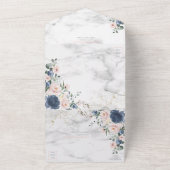 Light Dusty Blue Blush Pink Gold Floral Weddenscha All In One Uitnodiging (Buitenkant)