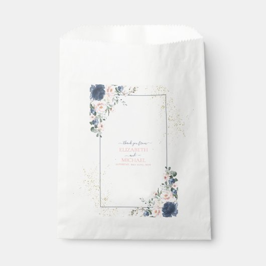 Light Dusty Blue Blush Pink Gold Floral Weddenscha Bedankzakje (Voorkant)