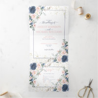 Light Dusty Blue Blush Pink Gold Floral Weddenscha