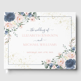Light Dusty Blue Blush Pink Gold Floral Weddenscha Gastenboek