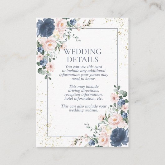 Light Dusty Blue Blush Pink Gold Floral Weddenscha Informatiekaartje (Voorkant)