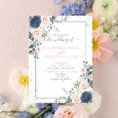 Light Dusty Blue Blush Pink Gold Floral Weddenscha Kaart