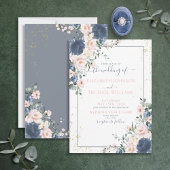 Light Dusty Blue Blush Pink Gold Floral Weddenscha Kaart