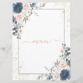 Light Dusty Blue Blush Pink Gold Floral Weddenscha Menu (Achterkant)