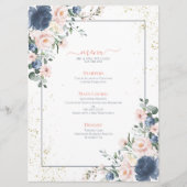 Light Dusty Blue Blush Pink Gold Floral Weddenscha Menu (Voorkant)