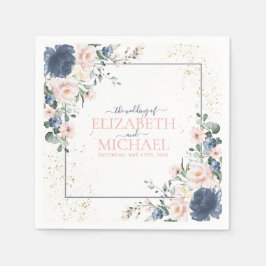 Light Dusty Blue Blush Pink Gold Floral Weddenscha Servet