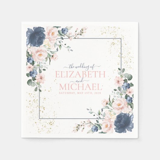 Light Dusty Blue Blush Pink Gold Floral Weddenscha Servet (Voorkant)