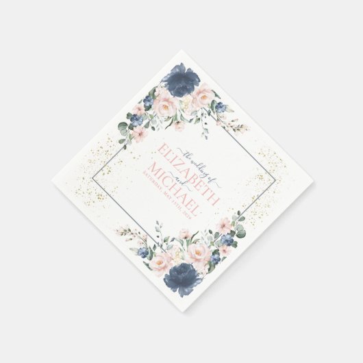 Light Dusty Blue Blush Pink Gold Floral Weddenscha Servet (Hoek)