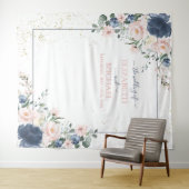 Light Dusty Blue Blush Pink Gold Floral Weddenscha Wandkleed (In Situ (horizontaal))