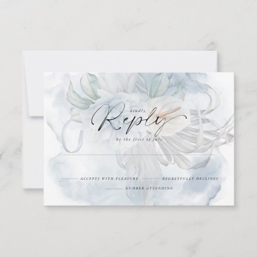 Light Dusty Blue BOHO Floral Reply RSVP Kaartje (Voorkant)
