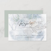 Light Dusty Blue BOHO Floral Reply RSVP Kaartje (Voorkant / Achterkant)