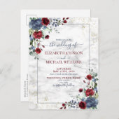 Light Dusty Blue Burgundy Floral Briefkaart Weddin (Voorkant / Achterkant)
