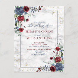 Light Dusty Blue Burgundy Floral Briefkaart Weddin