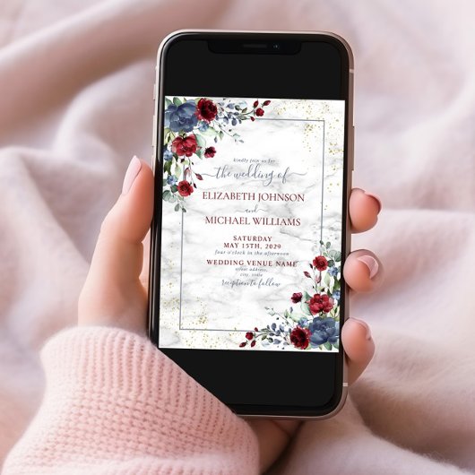 Light Dusty Blue Burgundy Floral Briefkaart Weddin