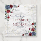 Light Dusty Blue Burgundy Floral Wedding Bedankjes Labels (Achterkant)