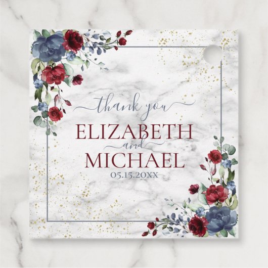 Light Dusty Blue Burgundy Floral Wedding Bedankjes Labels (Achterkant)