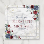 Light Dusty Blue Burgundy Floral Wedding Bedankjes Labels (Voorkant)