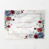 Light Dusty Blue Burgundy Floral Wedding Drieluik Uitnodiging (Cover)