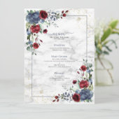 Light Dusty Blue Burgundy Floral Wedding Menu (Staand voorkant)