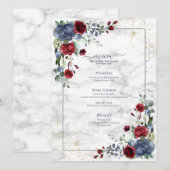 Light Dusty Blue Burgundy Floral Wedding Menu (Voorkant / Achterkant)