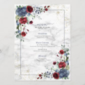 Light Dusty Blue Burgundy Floral Wedding Menu (Voorkant)