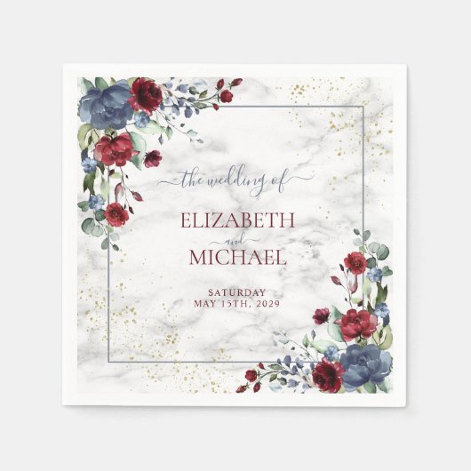 Light Dusty Blue Burgundy Floral Wedding Servet (Voorkant)